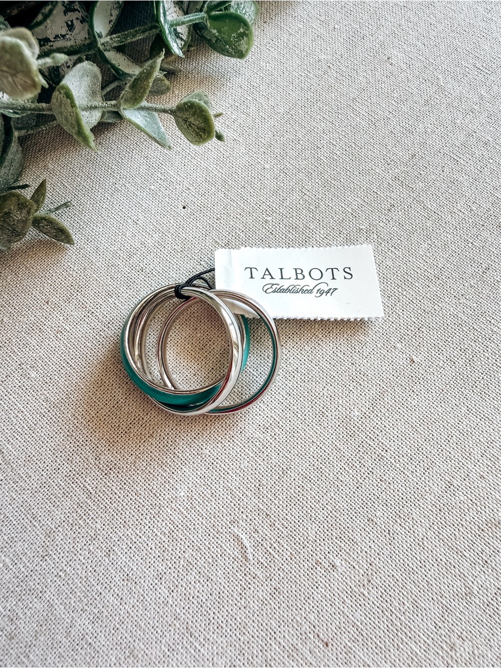 Talbots Dark Aqua Scarf Ring Set Silver Tone 4-Piece Accessory NWT - Picture 1 of 5